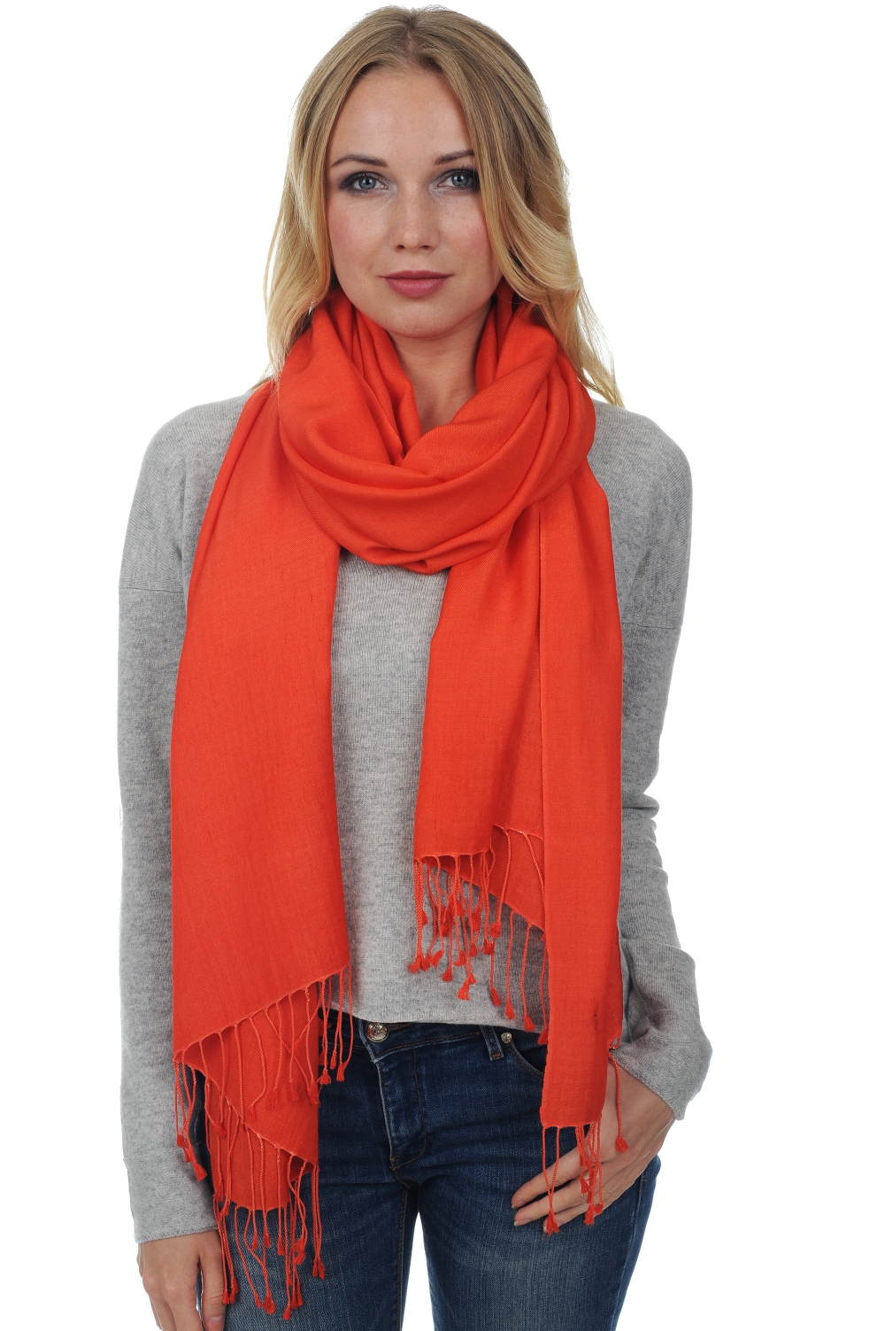 Cashmere & Silk ladies shawls platine mandarin red 204 cm x 92 cm